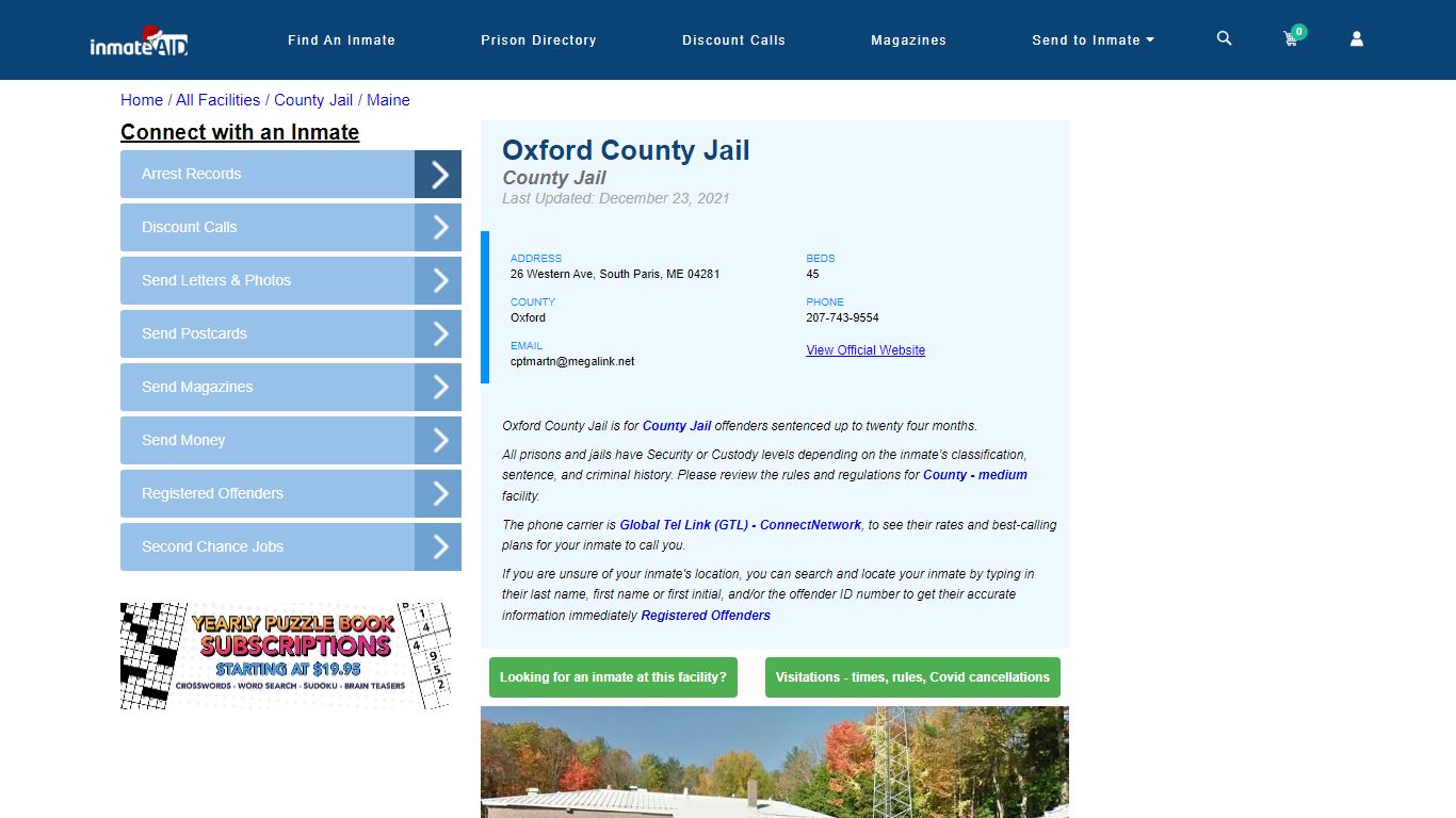 Oxford County Jail - Inmate Locator - South Paris, ME