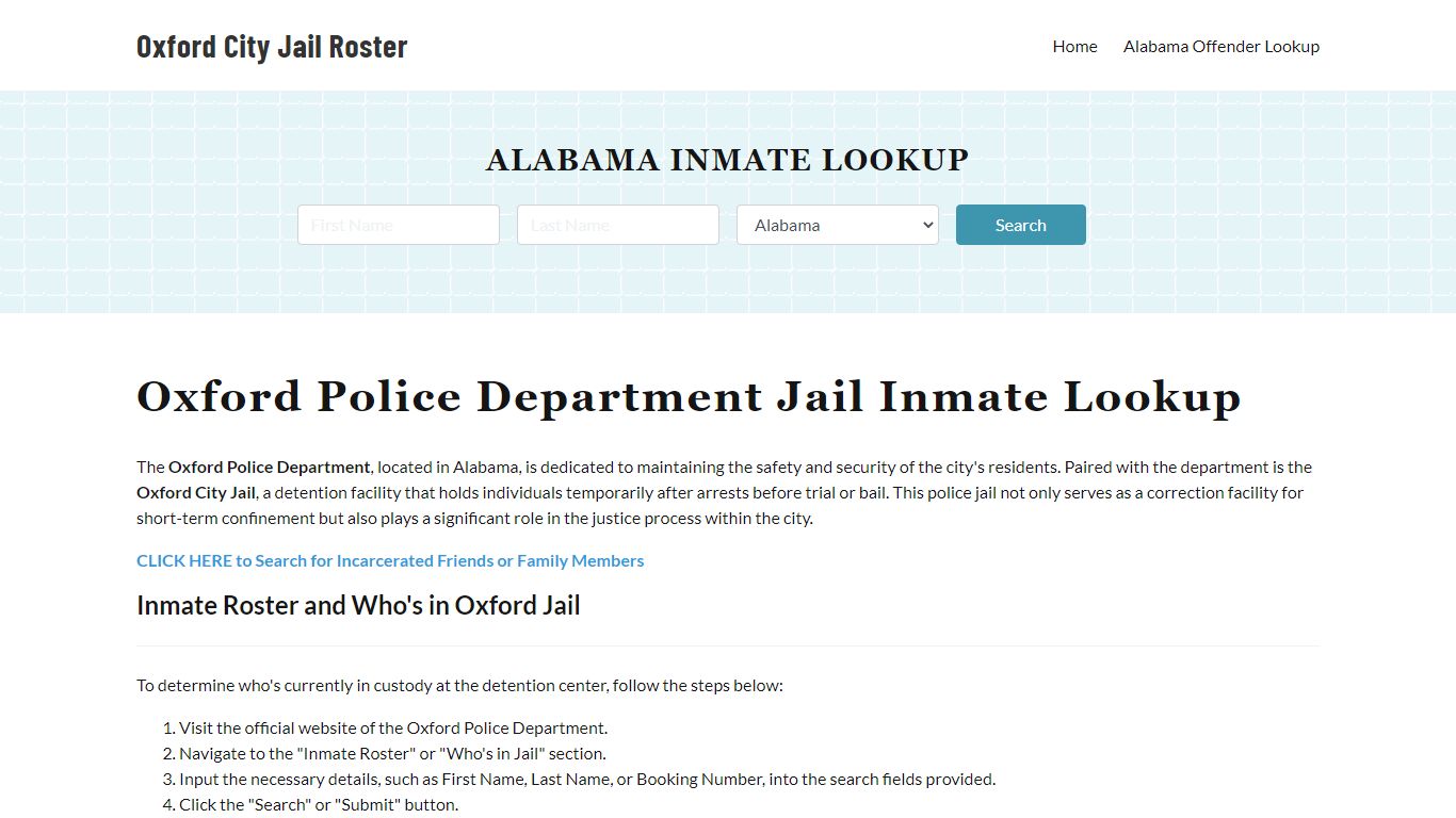 Oxford Police Department & City Jail, AL Inmate Roster, Arrests, Mugshots